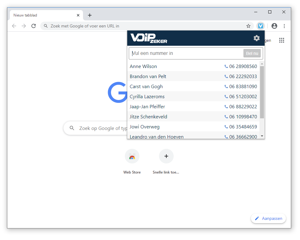 Click to call - VOIPZeker voorbeeld Click to call - VOIPZeker